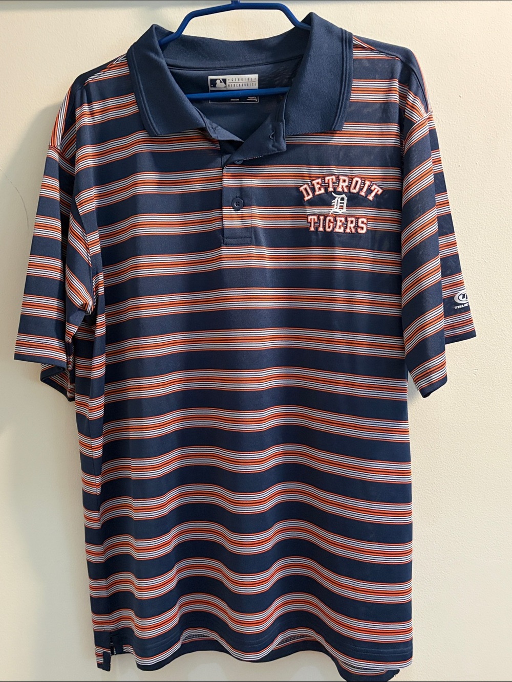 MLB Detroit Tigers Navy and Orange Striped Polo